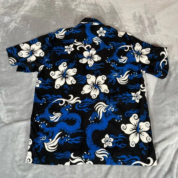 Vintage No Fear Hawaiian Shirt Mens M Dragon Print Rayon Blend USA 90s - Picture 6 of 8
